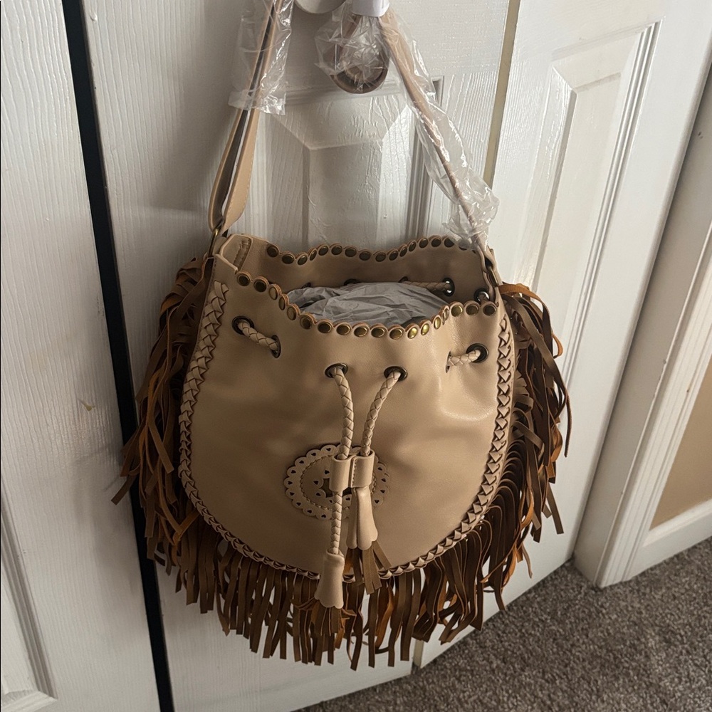 VENUS Beige and Tan Braided Bucket Bag